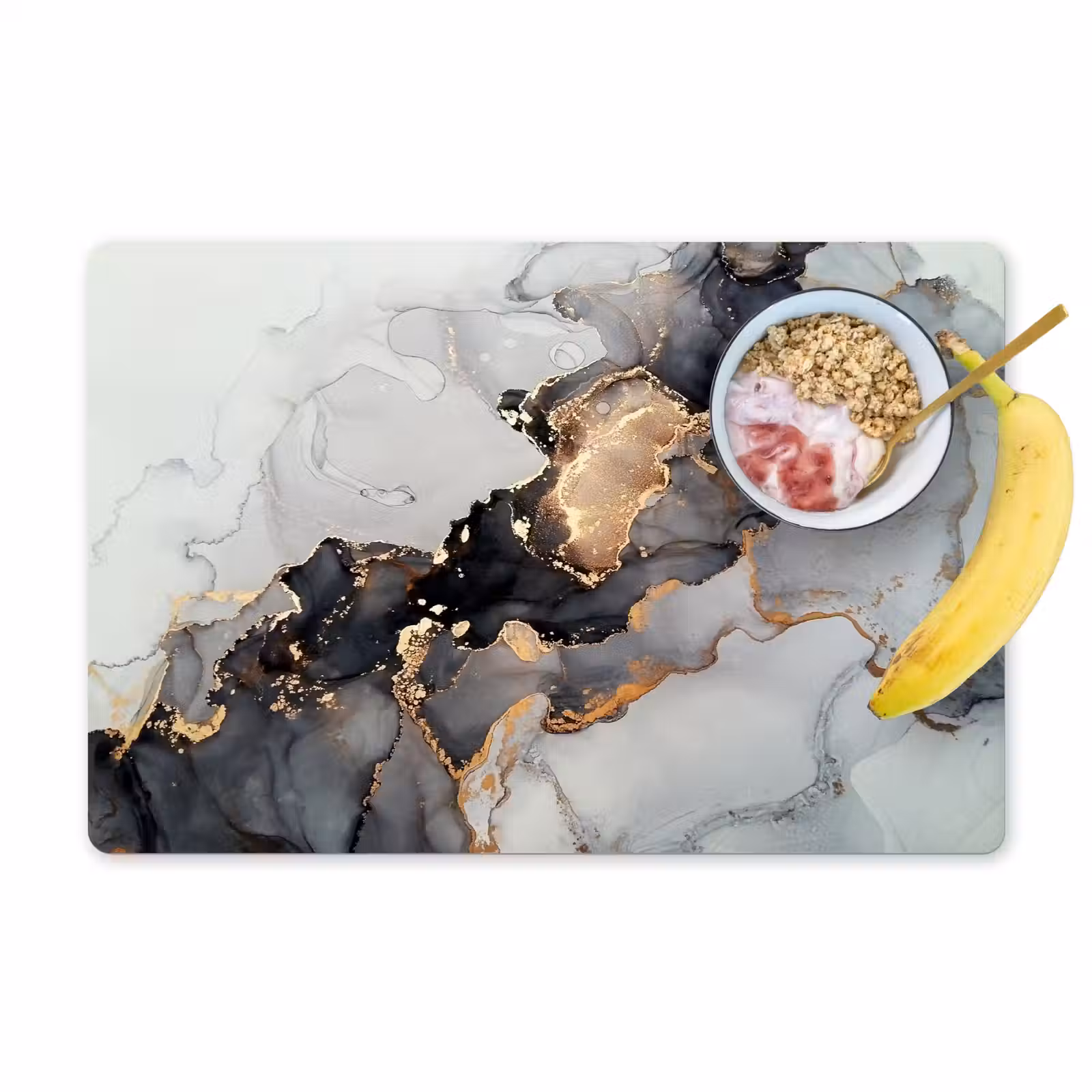 Placemat - 6 stuks - Zwart - Marmer - Luxe - Goud — 1