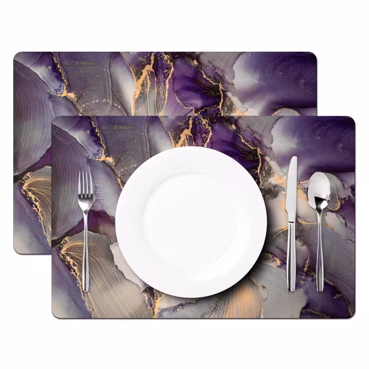 Placemat - 6 stuks - Goud - Paars - Marmer — 2
