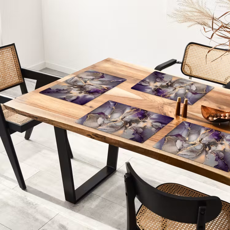 Placemat - 6 stuks - Goud - Paars - Marmer — 5