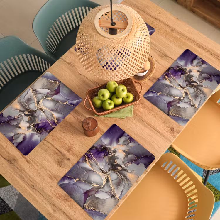 Placemat - 6 stuks - Goud - Paars - Marmer — 6