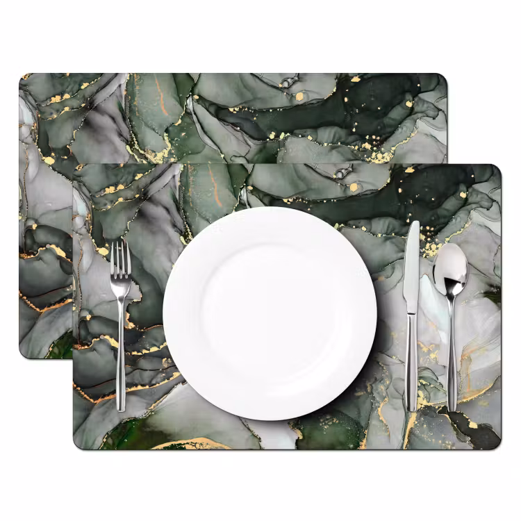 Placemat - 6 stuks - Luxe - Marmer - Groen — 2