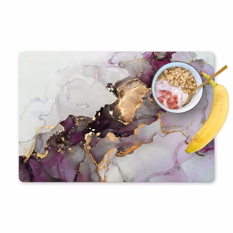 Placemat - 6 stuks - Marmer - Abstract - Goud - Paars — 1