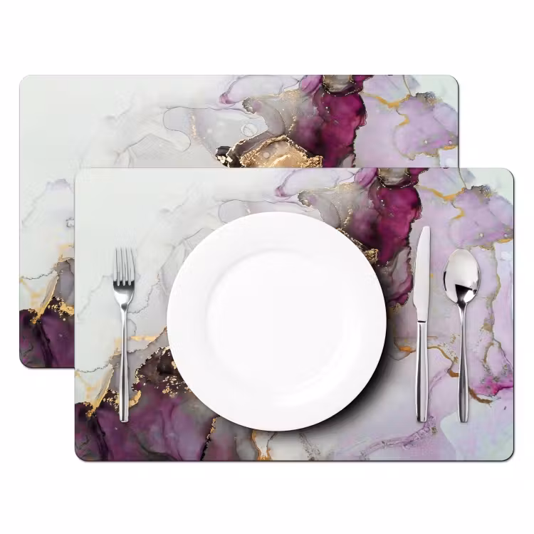 Placemat - 6 stuks - Marmer - Abstract - Goud - Paars — 2