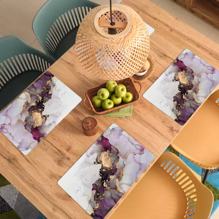 Placemat - 6 stuks - Marmer - Abstract - Goud - Paars — 6