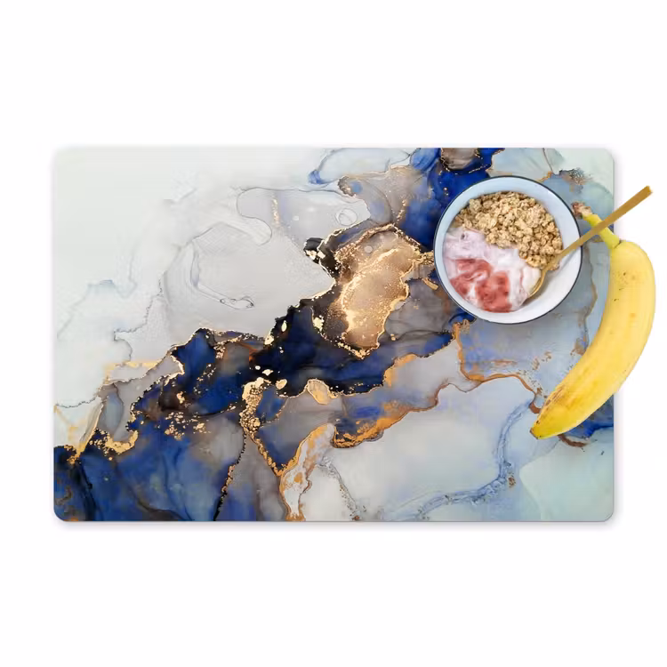 Placemat - 6 stuks - Marmer - Blauw - Goud — 1