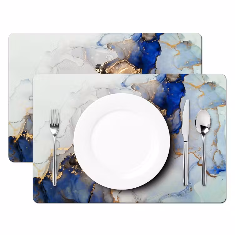 Placemat - 6 stuks - Marmer - Blauw - Goud — 2