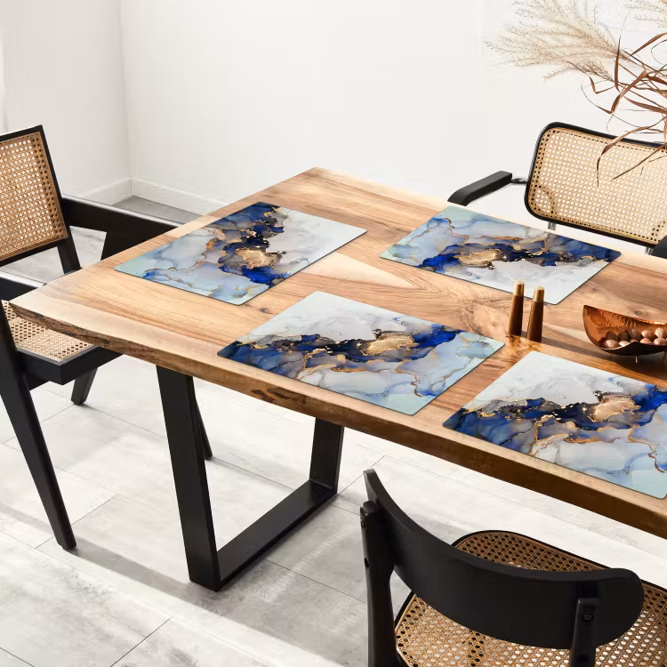 Placemat - 6 stuks - Marmer - Blauw - Goud — 5