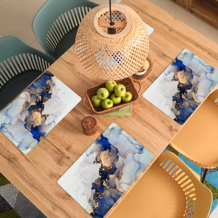 Placemat - 6 stuks - Marmer - Blauw - Goud — 6