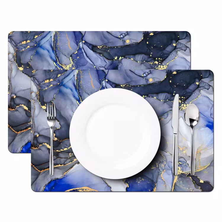Placemat - 6 stuks - Marmer - Goud - Abstract - Blauw — 2