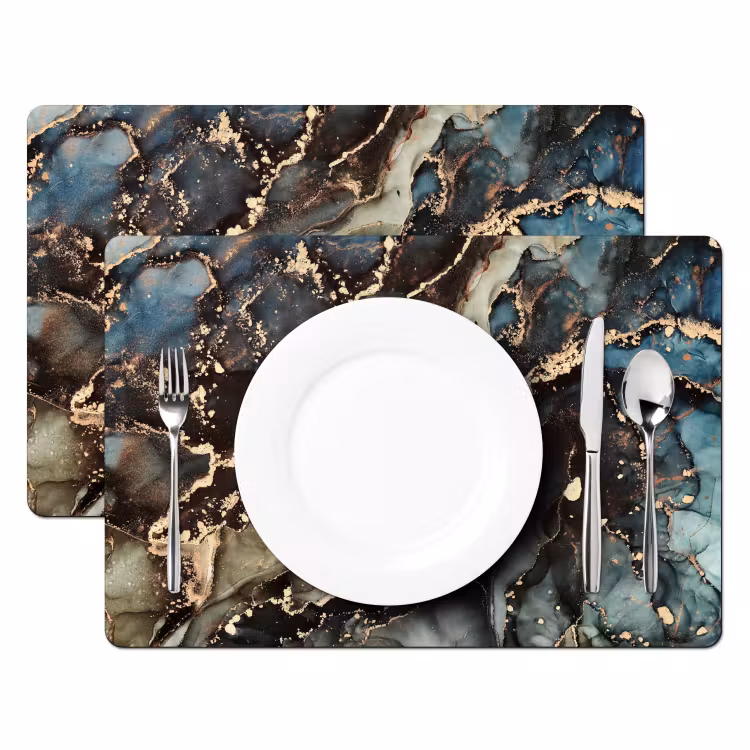 Placemat - 6 stuks - Marmer - Goud - Groen — 2