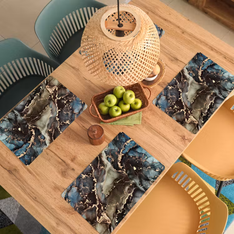 Placemat - 6 stuks - Marmer - Goud - Groen — 6