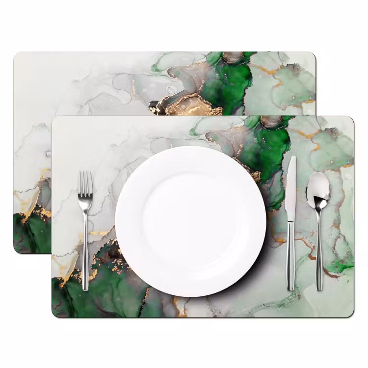 Placemat - 6 stuks - Marmer - Goud - Groen - Luxe — 2