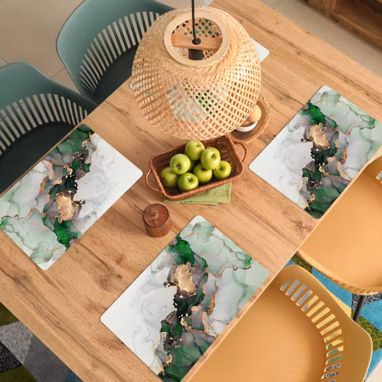 Placemat - 6 stuks - Marmer - Goud - Groen - Luxe — 6