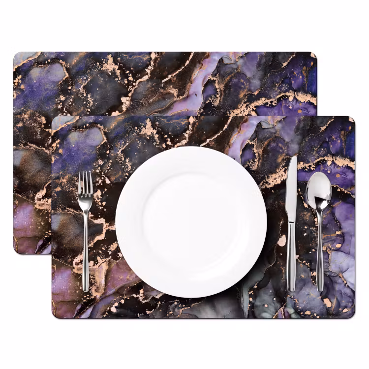 Placemat - 6 stuks - Marmer - Goud - Roze — 2