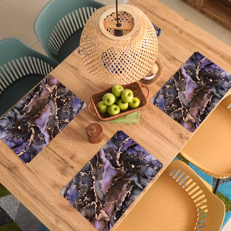 Placemat - 6 stuks - Marmer - Goud - Roze — 6
