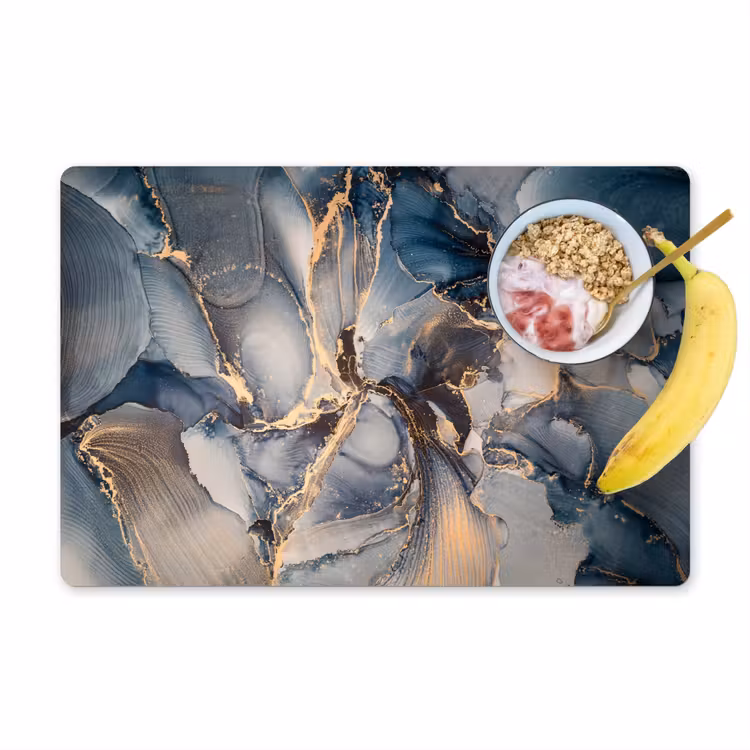 Placemat - 6 stuks - Marmer - Grijs - Blauw - Luxe - Goud — 1