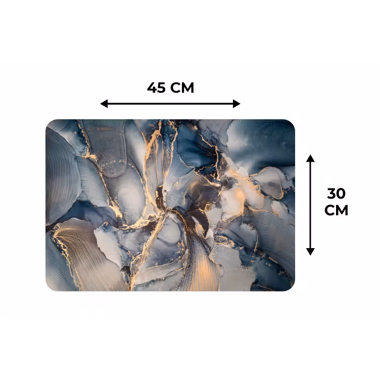 Placemat - 6 stuks - Marmer - Grijs - Blauw - Luxe - Goud — 3