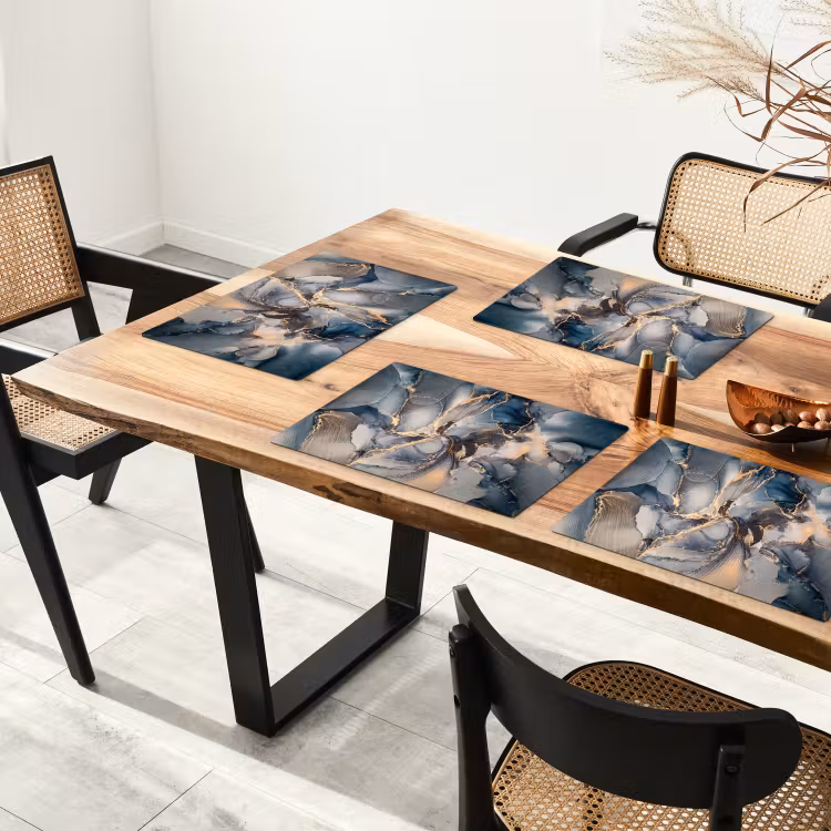 Placemat - 6 stuks - Marmer - Grijs - Blauw - Luxe - Goud — 5