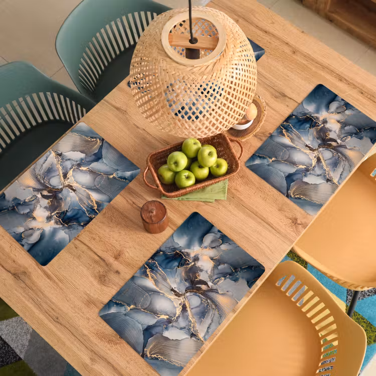 Placemat - 6 stuks - Marmer - Grijs - Blauw - Luxe - Goud — 6