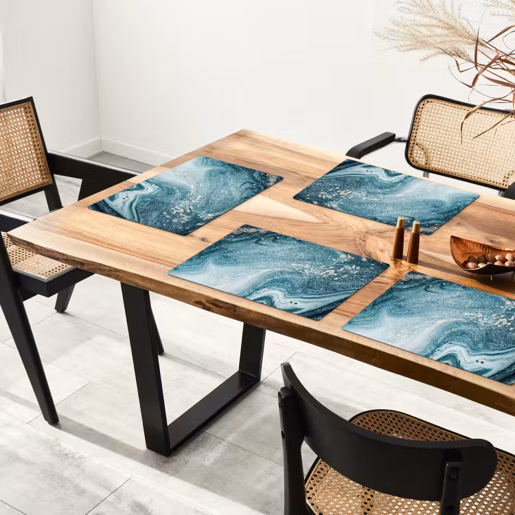 Placemat - 6 stuks - Marmer look - Blauw - Luxe — 4