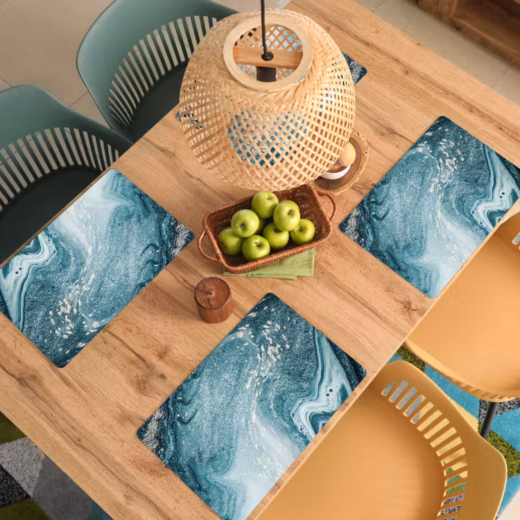 Placemat - 6 stuks - Marmer look - Blauw - Luxe — 5