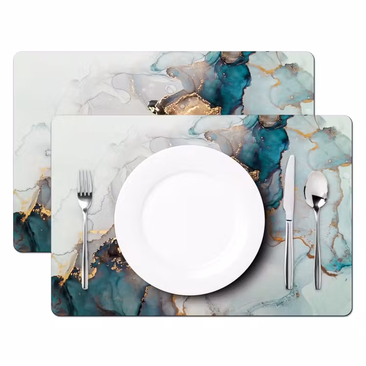 Placemat - 6 stuks - Marmer print - Goud - Blauw — 2