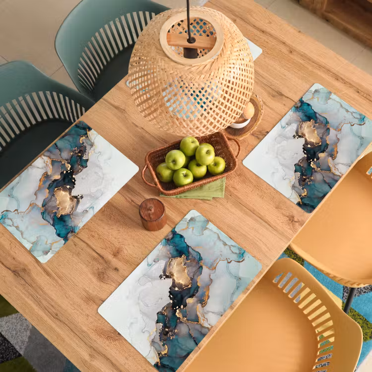 Placemat - 6 stuks - Marmer print - Goud - Blauw — 6