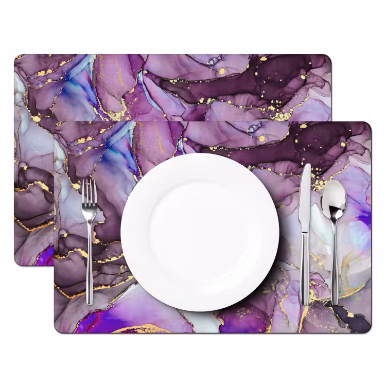 Placemat - 6 stuks - Marmer - Roze - Paars - Gold — 2