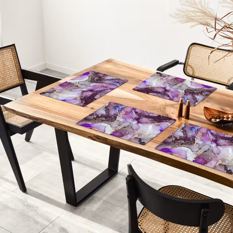 Placemat - 6 stuks - Marmer - Roze - Paars - Gold — 5