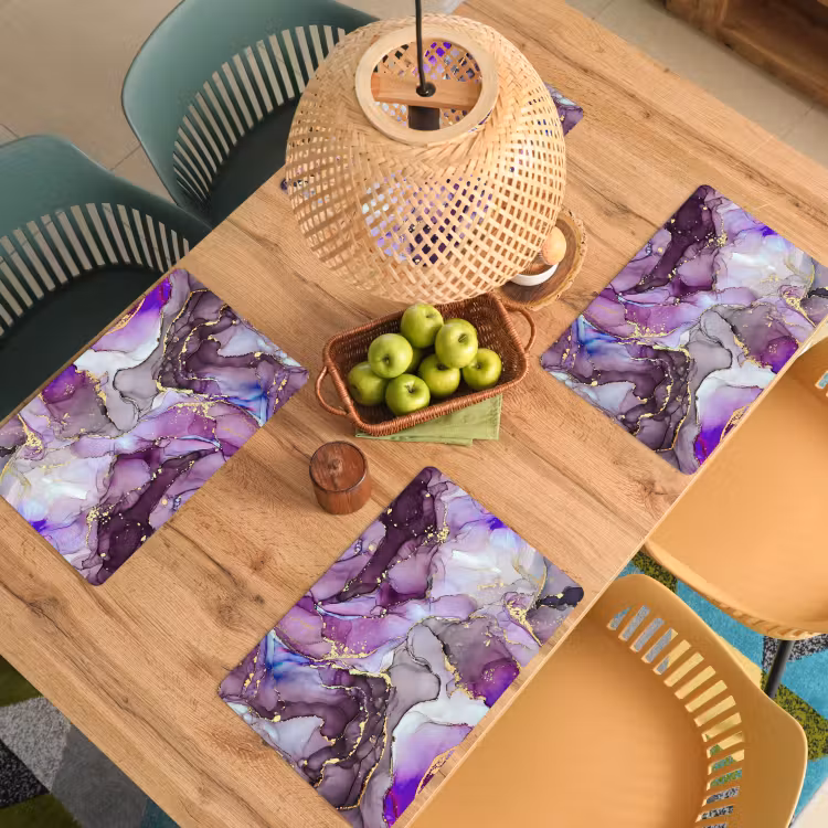 Placemat - 6 stuks - Marmer - Roze - Paars - Gold — 6