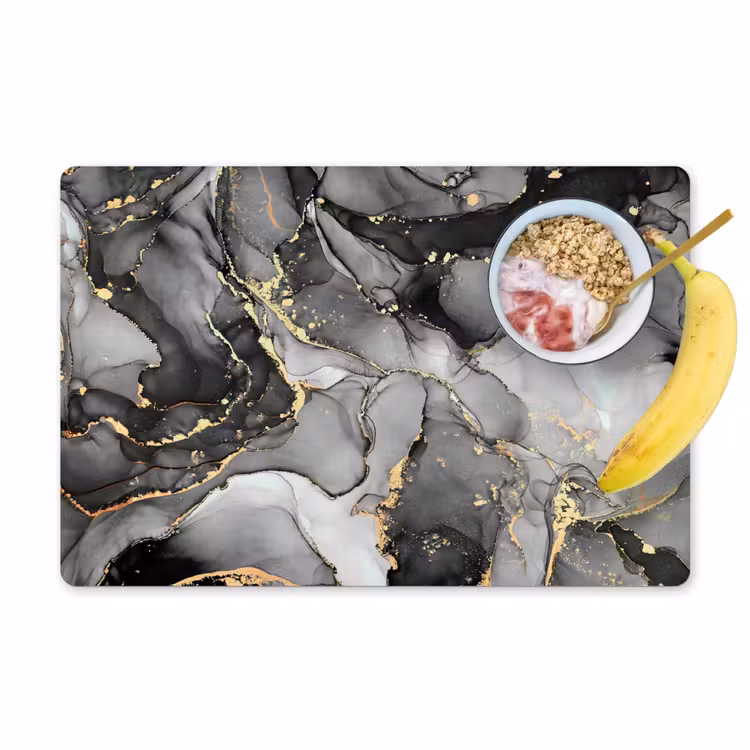 Placemat - 6 stuks - Marmer - Zwart - Goud - Grijs — 1