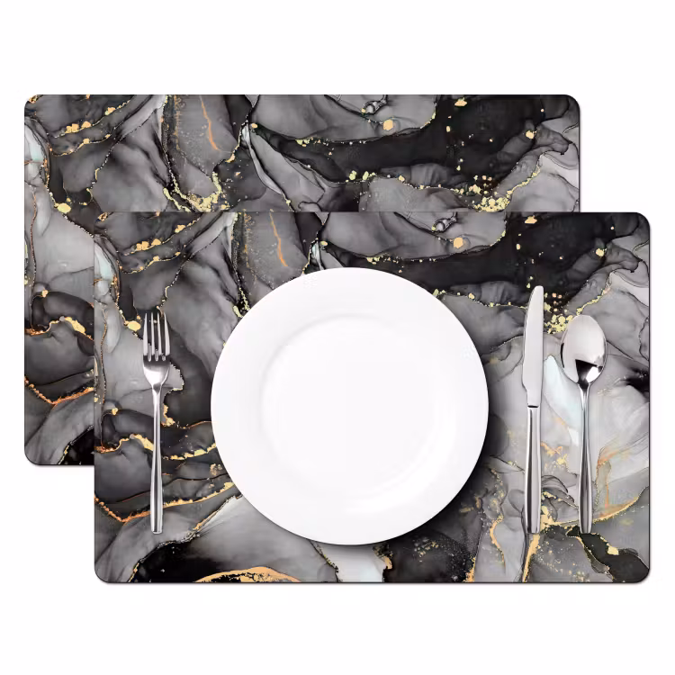 Placemat - 6 stuks - Marmer - Zwart - Goud - Grijs — 2