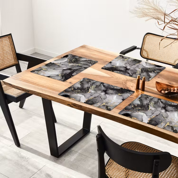 Placemat - 6 stuks - Marmer - Zwart - Goud - Grijs — 5