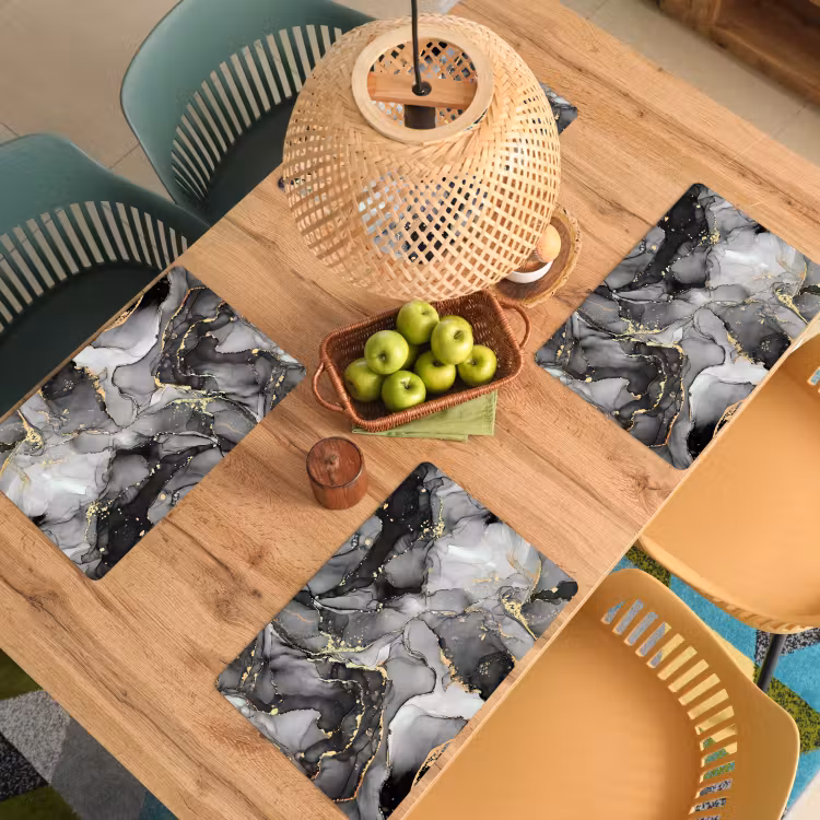 Placemat - 6 stuks - Marmer - Zwart - Goud - Grijs — 6