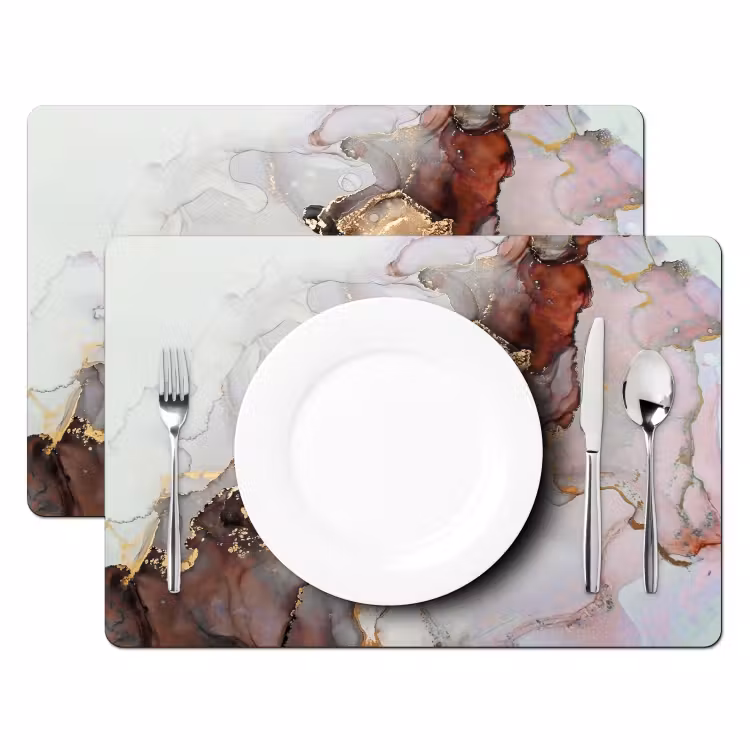 Placemat - 6 stuks - Rood - Marmer - Goud — 2