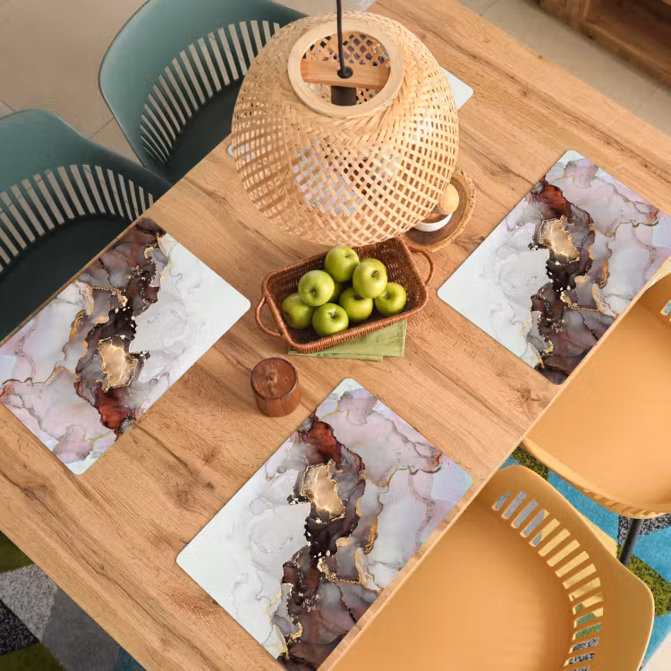 Placemat - 6 stuks - Rood - Marmer - Goud — 6