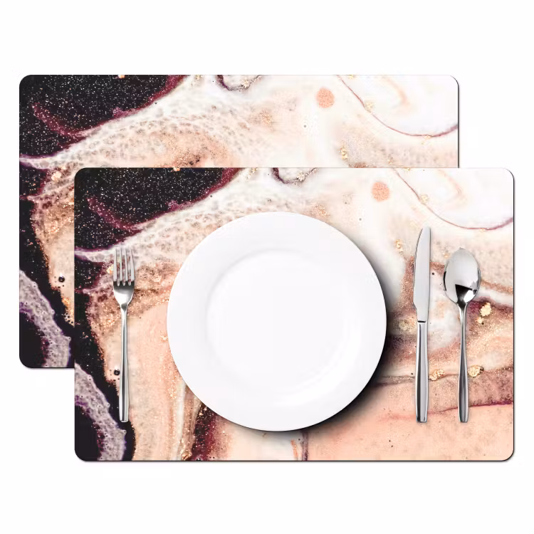 Placemat - 6 stuks - Steen - Marmer - Edelsteen - Abstract - Natuur - Roze — 1