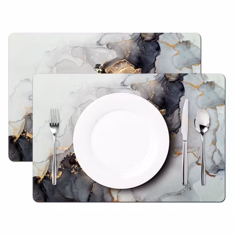 Placemat - 6 stuks - Zwart - Marmer - Luxe - Goud — 2