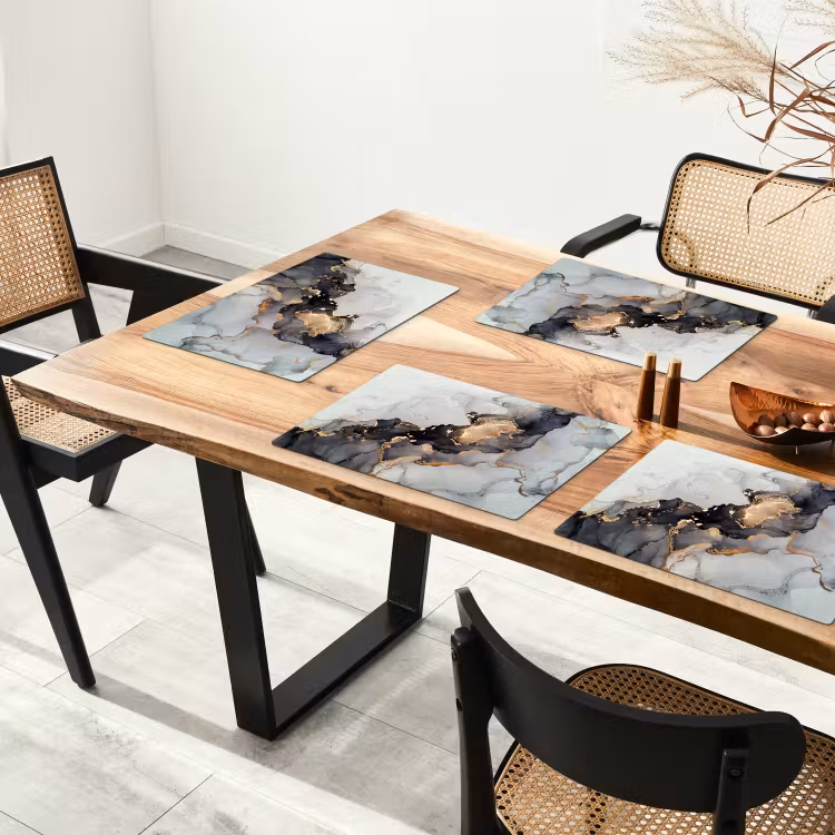 Placemat - 6 stuks - Zwart - Marmer - Luxe - Goud — 5