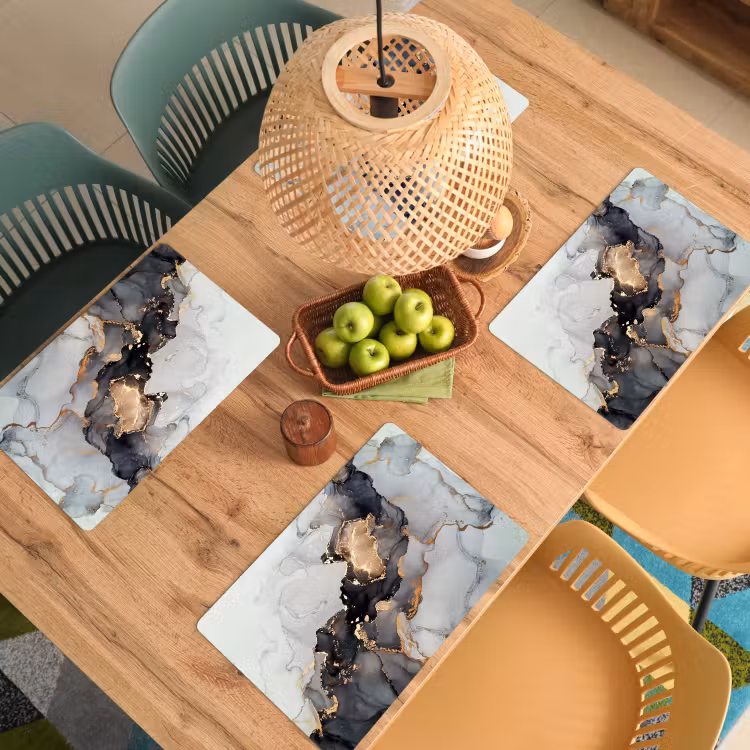 Placemat - 6 stuks - Zwart - Marmer - Luxe - Goud — 6