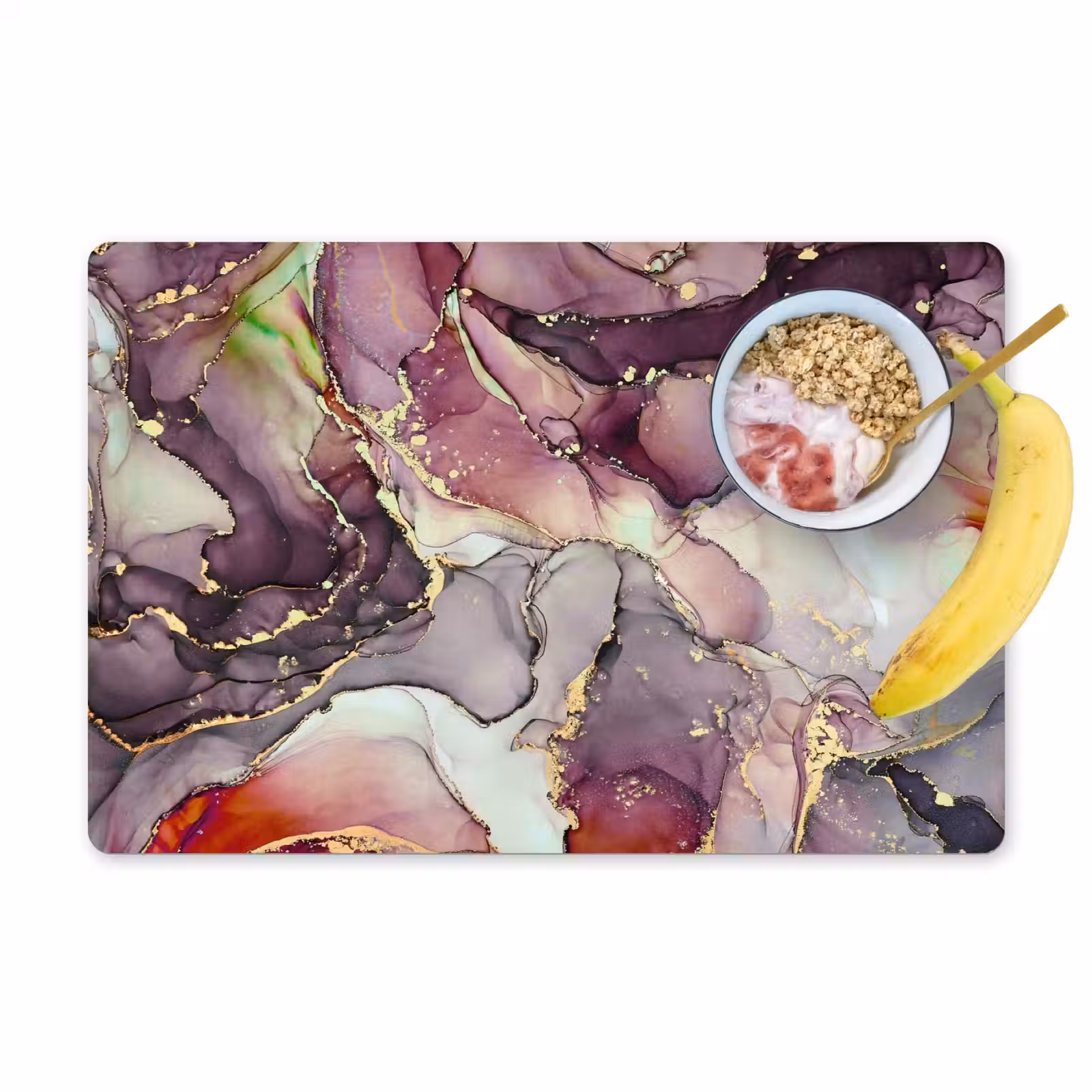 Placemat - 6 stuks - Marmer - Rood - Paars - Goud — 1