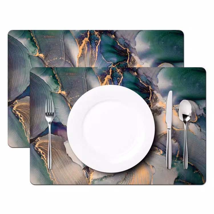 Placemat - 6 stuks - Goud - Blauw - Marmer — 2