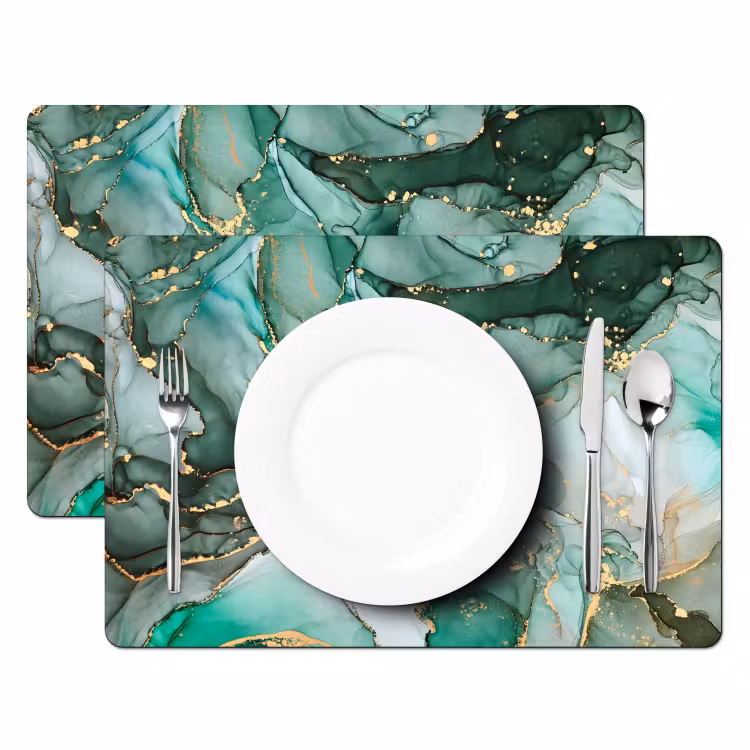 Placemat - 6 stuks - Goud - Marmer - Groen - Luxe - Marmerlook - Grijs — 2