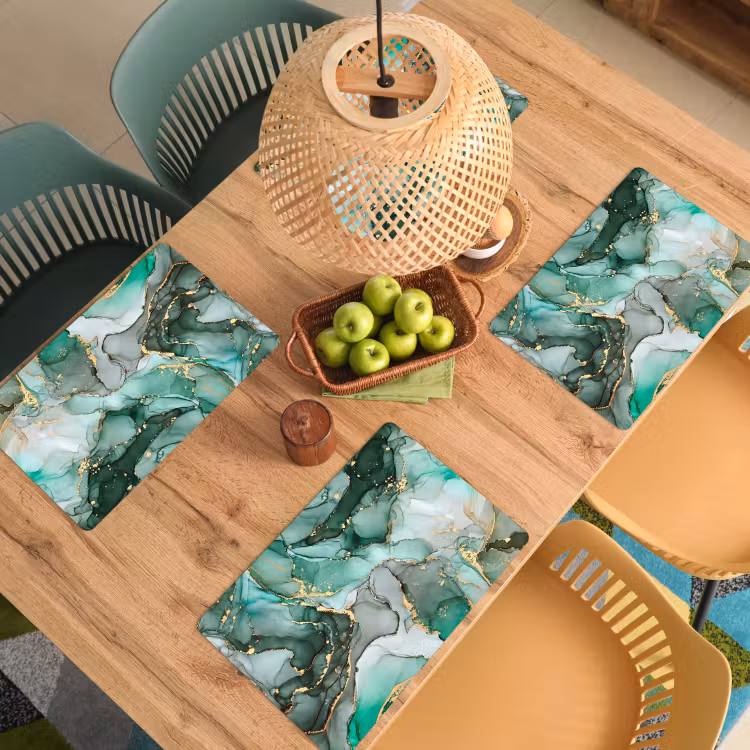 Placemat - 6 stuks - Goud - Marmer - Groen - Luxe - Marmerlook - Grijs — 6