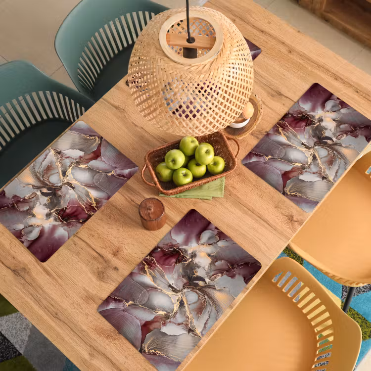 Placemat - 6 stuks - Goud - Marmer - Paars — 6