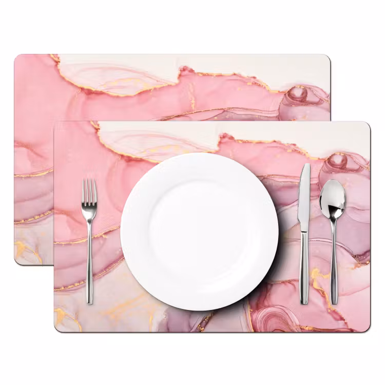 Placemat - 6 stuks - Goud - Marmer - Roze — 2