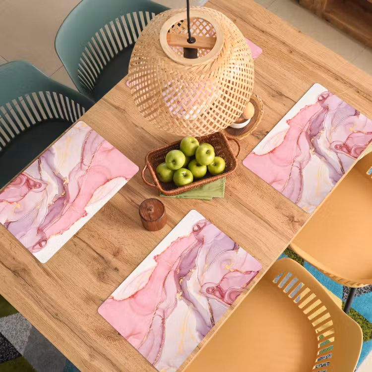 Placemat - 6 stuks - Goud - Marmer - Roze — 6