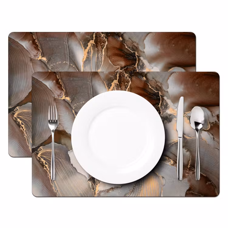 Placemat - 6 stuks - Grijs - Goud - Marmer - Marmerlook — 2