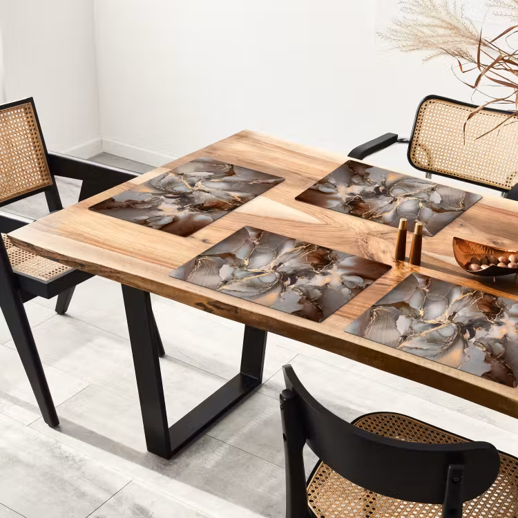 Placemat - 6 stuks - Grijs - Goud - Marmer - Marmerlook — 5