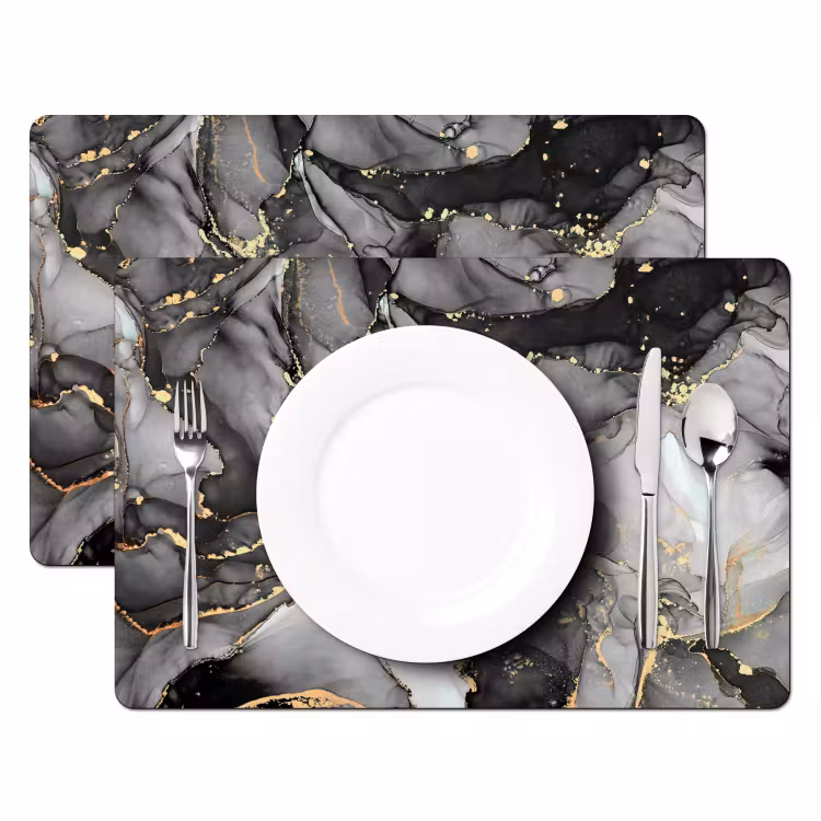 Placemat - 6 stuks - Grijs - Luxe - Goud - Marmer — 2